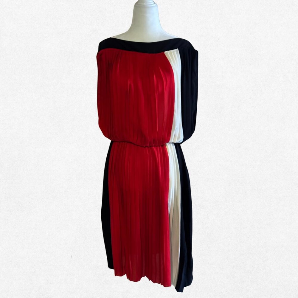 Vionnet Silk Pleated Colorblock Dress Size 8